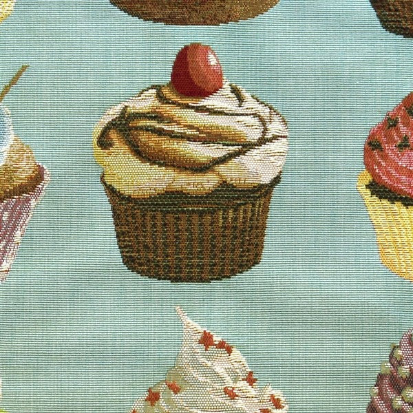 Pillow Decor - Cupcakes on Blue French Tapestry Throw Pillow