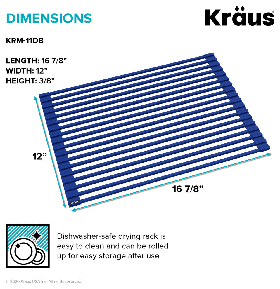Kraus KRM-11DB Multipurpose Workstation Sink Roll-Up Dish Drying Rack Dark Blue