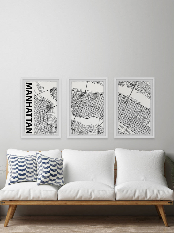 Manhattan Outline Triptych, 36x18