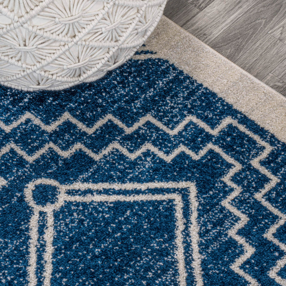 Amir Moroccan Beni Souk Rug, Navy/Ivory, 2 X 8