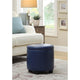 Designs4Comfort Round Accent Storage Ottoman in Blue Faux Leather Fabric