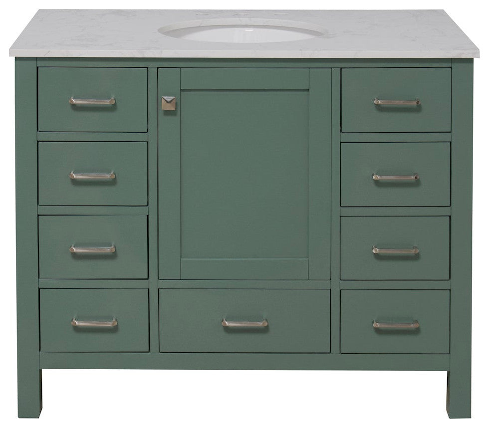 Horizon 42" Bathroom Vanity, Sage Green, Engineered Carrara