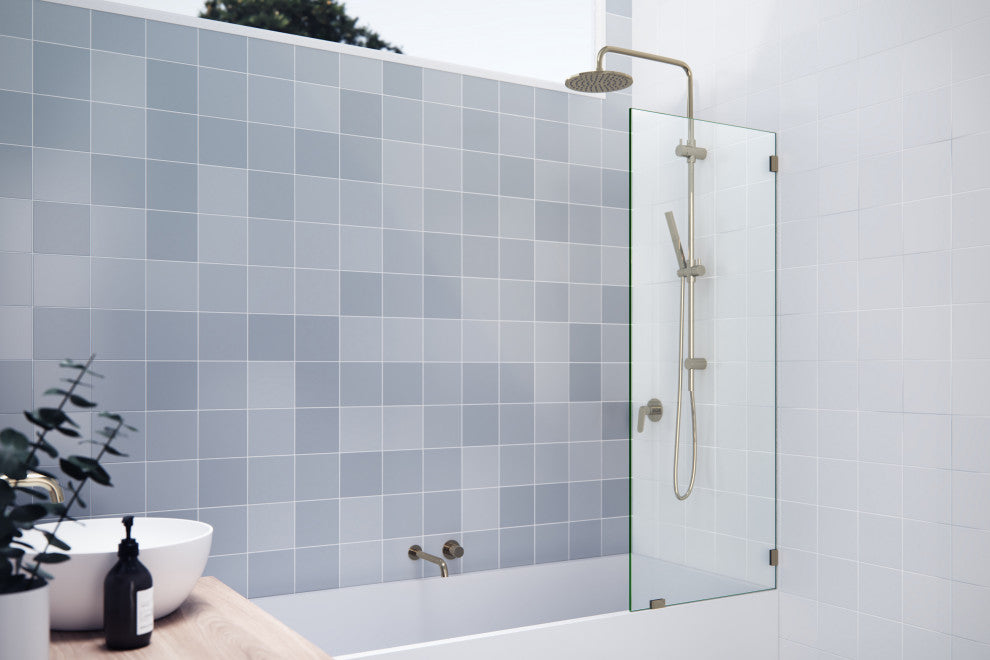 58.25"x23" Frameless Shower Bath Fixed Panel, Polished Brass
