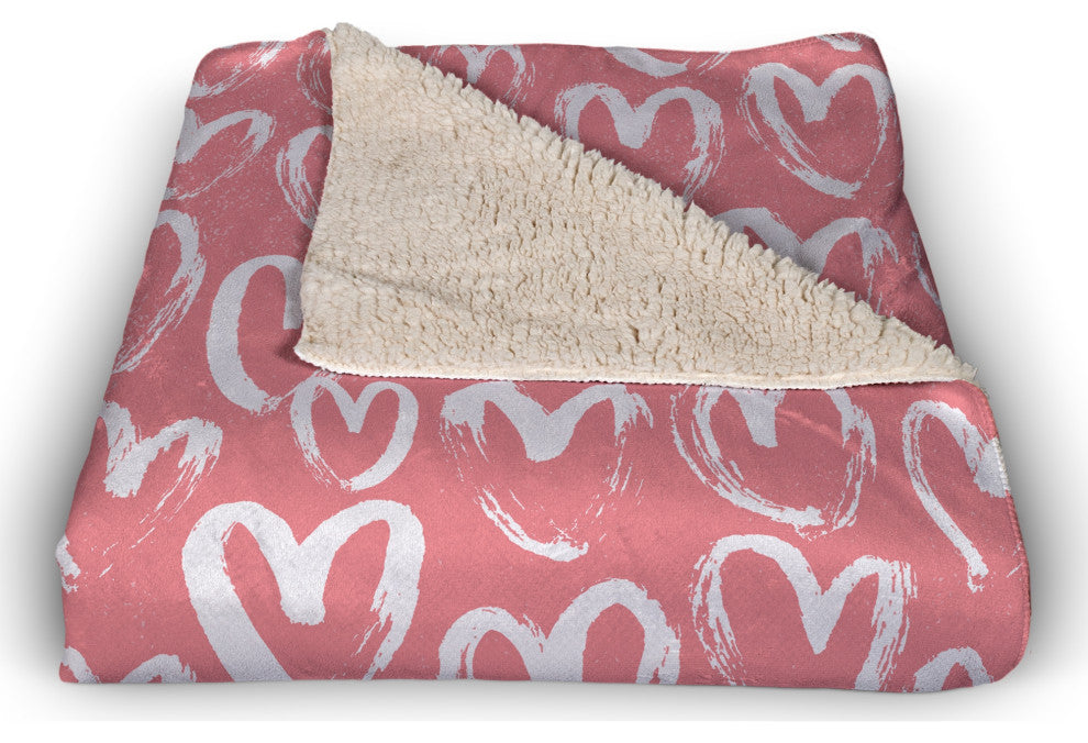 Scribble Heart Pattern 50x60 Sherpa Fleece Blanket