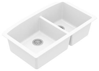 Karran Undermount Quartz 32" 60/40 Double Bowl Kitchen Sink, White