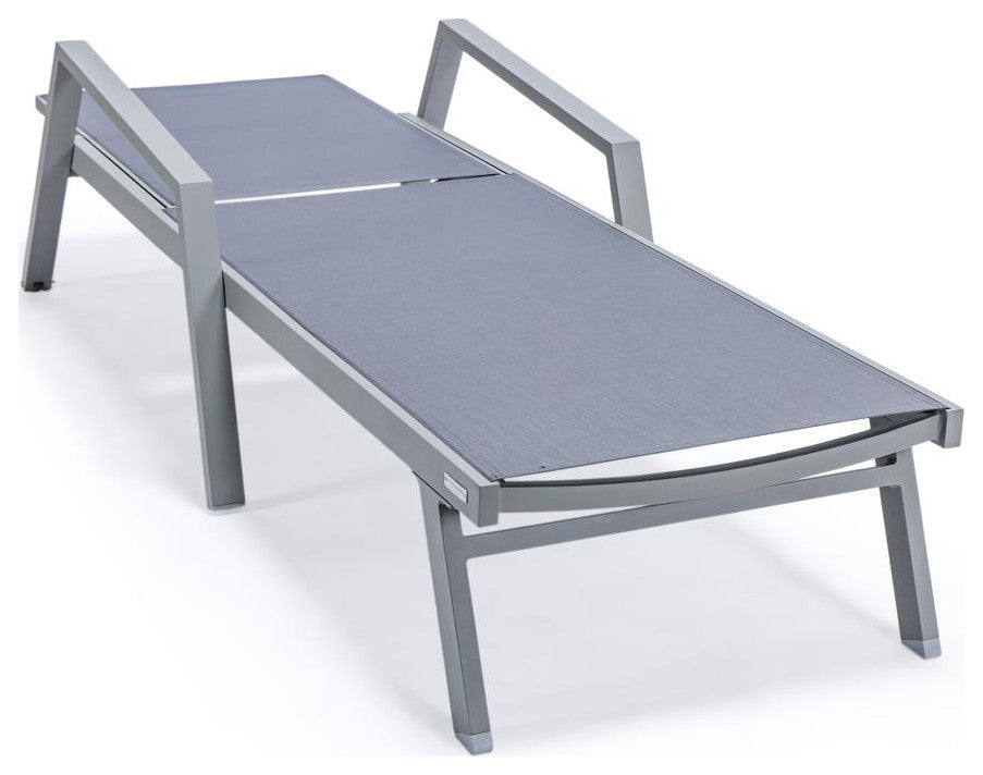 Marlin Patio Chaise Lounge Chair With Armrests in Grey Aluminum Frame, Set of 2