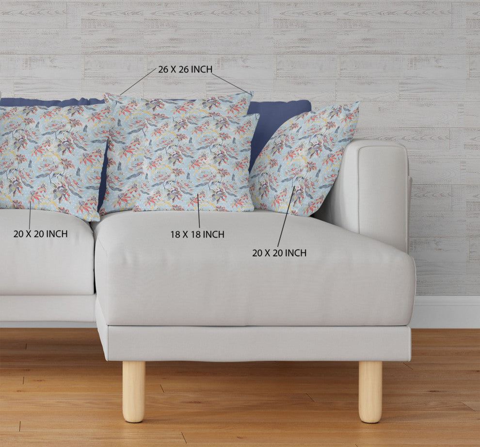 26" Sky Blue Red Roses Indoor Outdoor Throw Pillow
