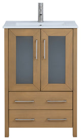 Vanity Art Vanity Set With Ceramic Top, 24", Natural Oak, Standard Mirror
