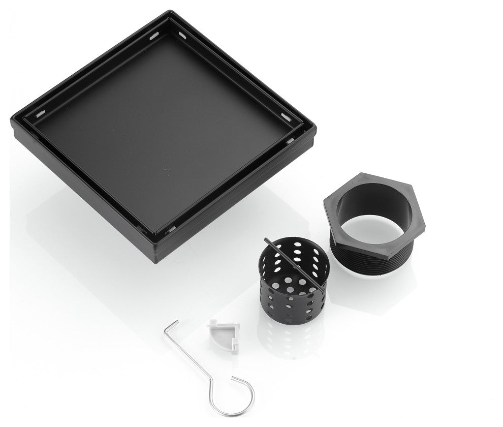 6 Inch 304 Stainless Steel Square Linear Shower Floor Drain in Matt Black
