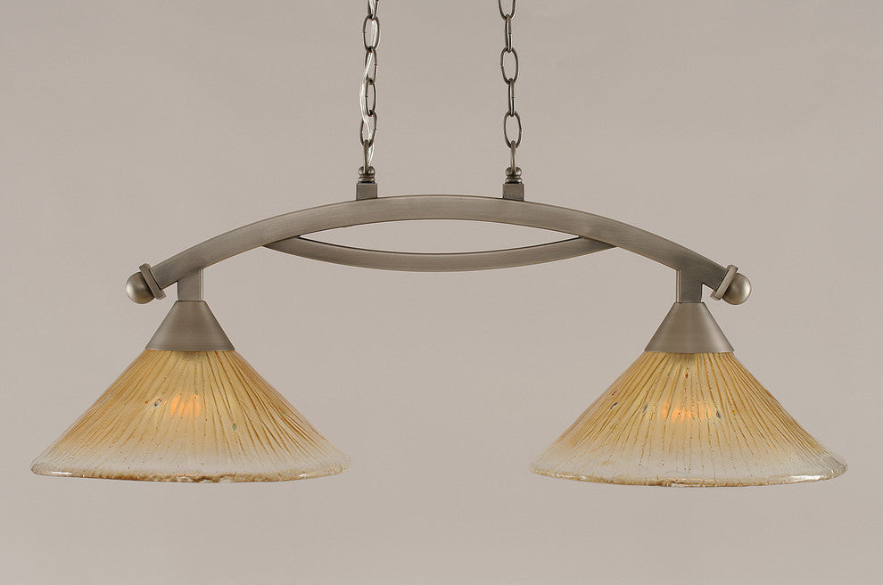 Bow 2 Light Island Light In Brushed Nickel, 12" Amber Crystal Glass