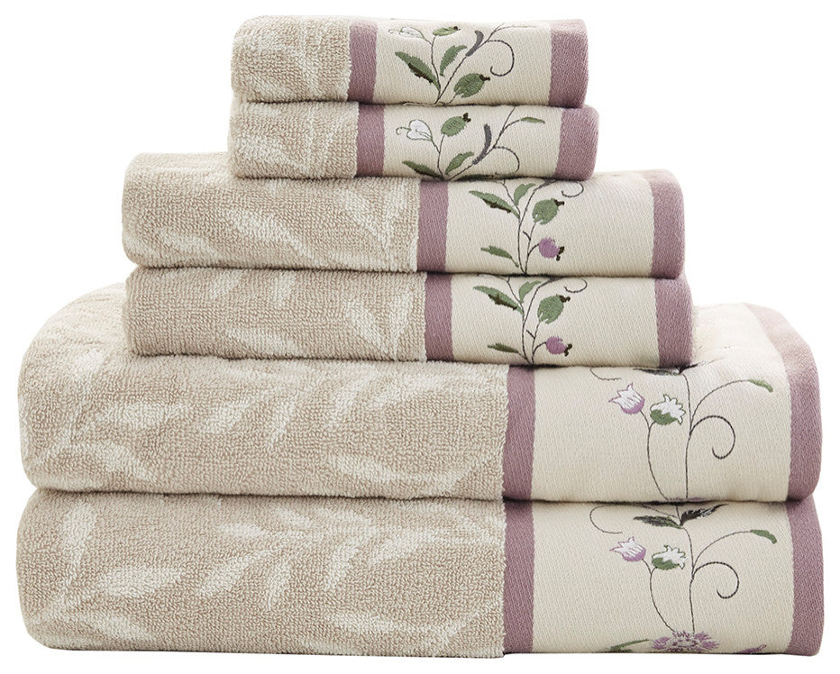 Madison Park Serene Embroidered Cotton Jacquard 6-Piece Towel Set, Purple