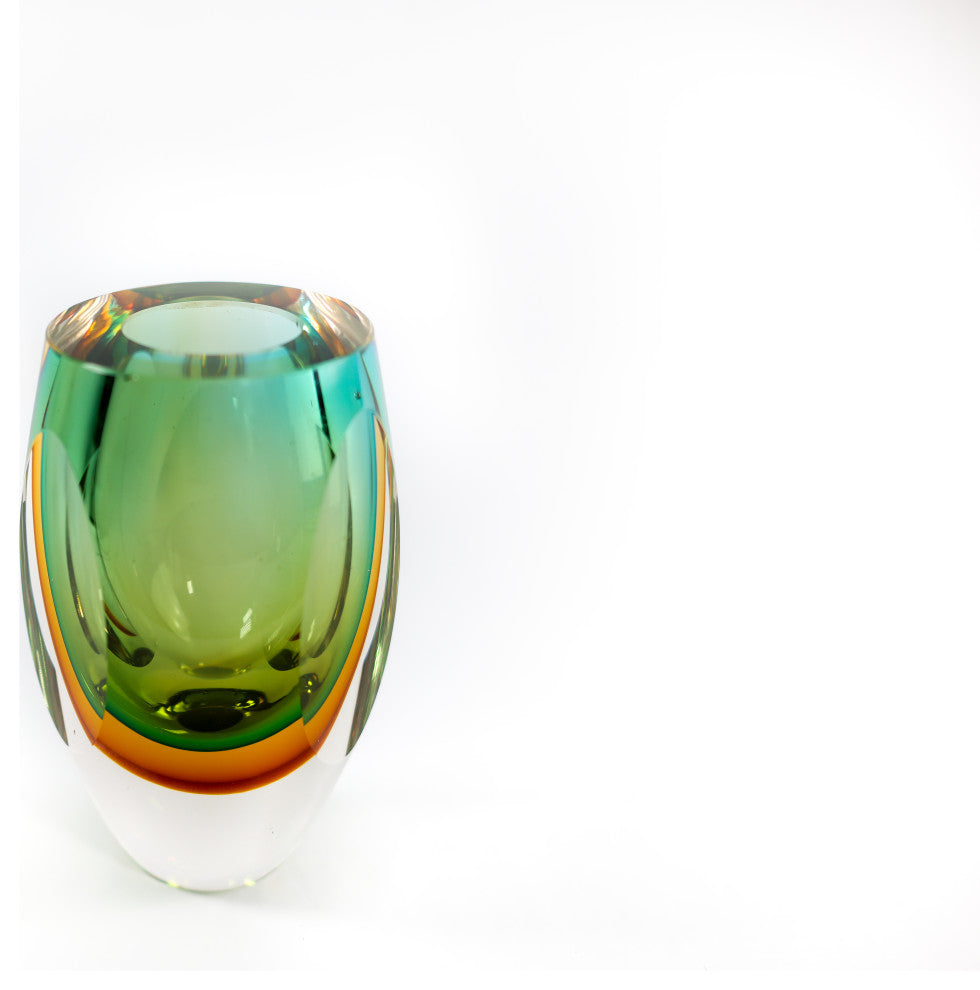 Badash J514 Rimini Murano Style Art Glass Amber/Green 6" Vase