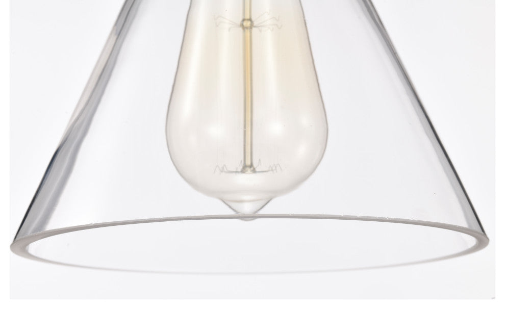 1-Light Black and Antique Brass Mini Pendant Light With Clear Glass Shade
