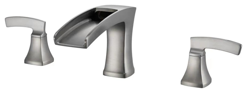 Brass Bathtub Faucet with Wide Waterfall Spout and Two Handle Control, Brushed Nickel