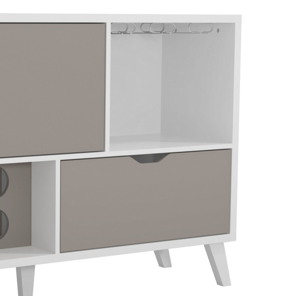 54 Inch 2 Door Wooden TV Stand with Wine Rack and 1 Drawer, White and Gray