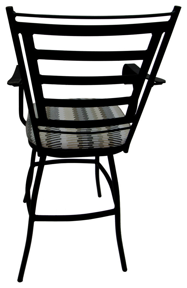 Outdoor Indoor Swivel Bar Stool Counter, Linen Sun Stripe - Black, 35"