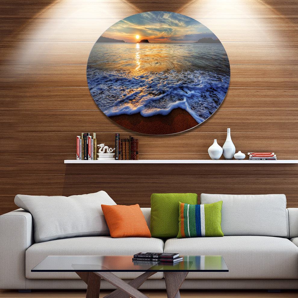 Peaceful Sandy Beach With Waves, Cityscape Wall Round Wall Art, 23"