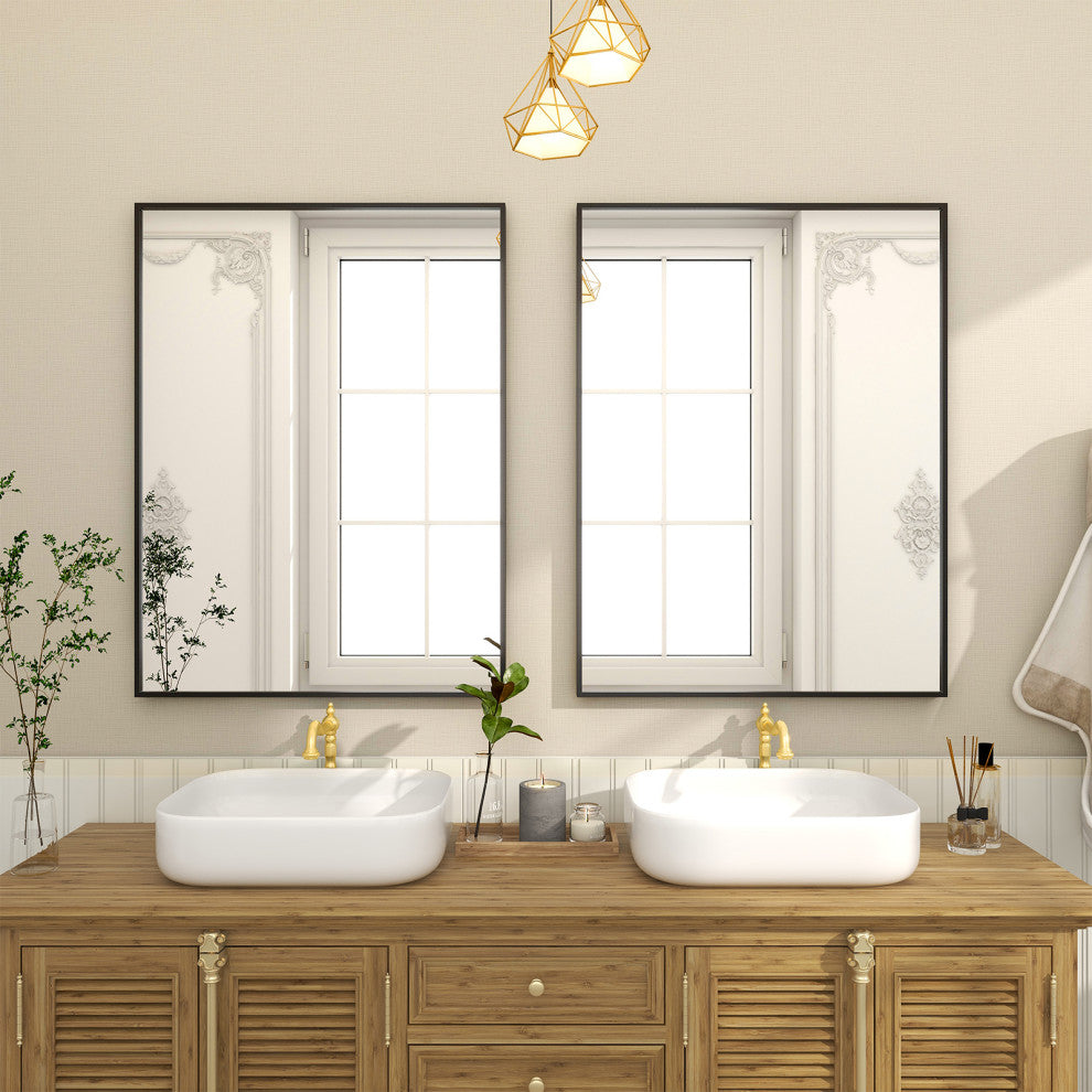 Easly Rectangular Aluminum Alloy Framed Mirror, Black, 30x39