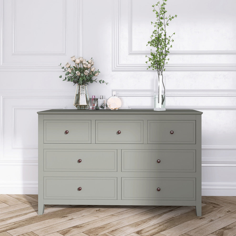 7-Drawer 48" W Solid Wood Dresser, Gray