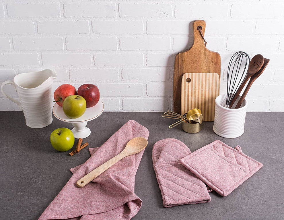Barn Red Solid Chambray Oven Mitt, Set of 2