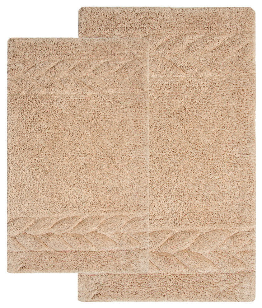 Bath Rug Cotton, 2 Piece Set, 34"x21" and 36"x24", Beige, GSF 180, Cable