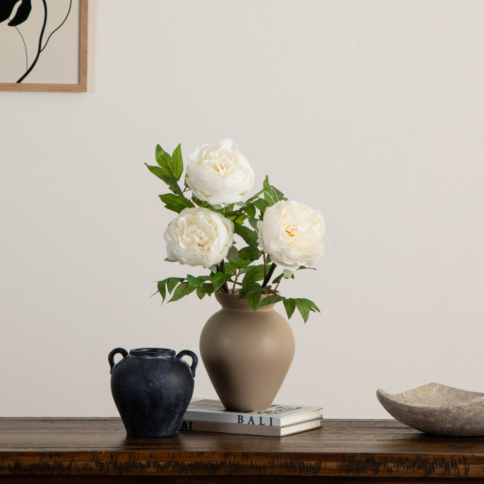 20in. Artificial Peony Flower Stems, Set of 3, White