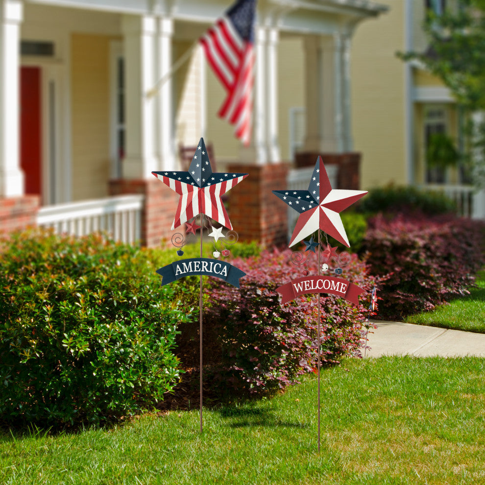 42"H Patriotic Star Yard Stake, 2-Piece Set