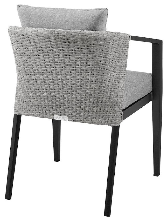 Outdoor Patio Dining Chairs in Aluminum and Wicker with Gray Cushions - Set of 2