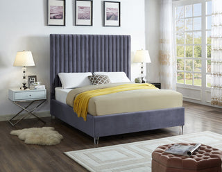 Candace Velvet Upholstered Bed, Gray, King