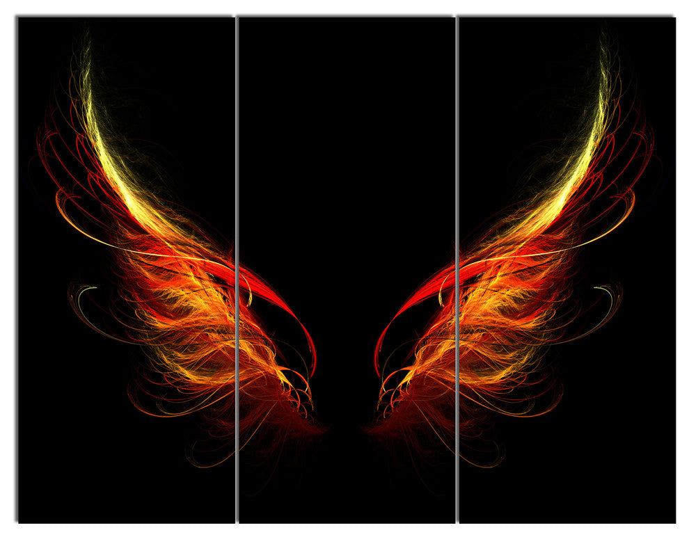 Hell Wings on Black Background, Abstract Wall Art Canvas, 36x28, 3 Panels