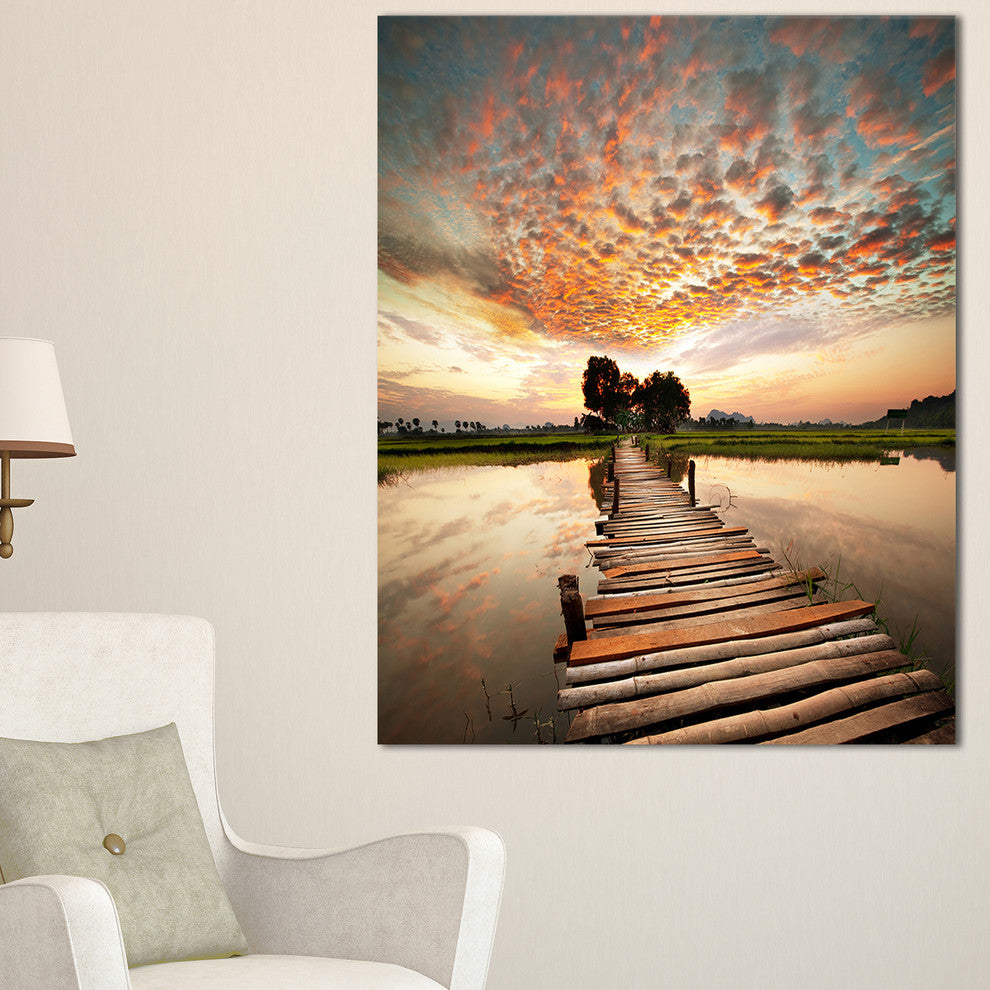 "Makeshift Wooden Pier Over River" Sea Bridge Canvas Wall Artwork, 16"x32"