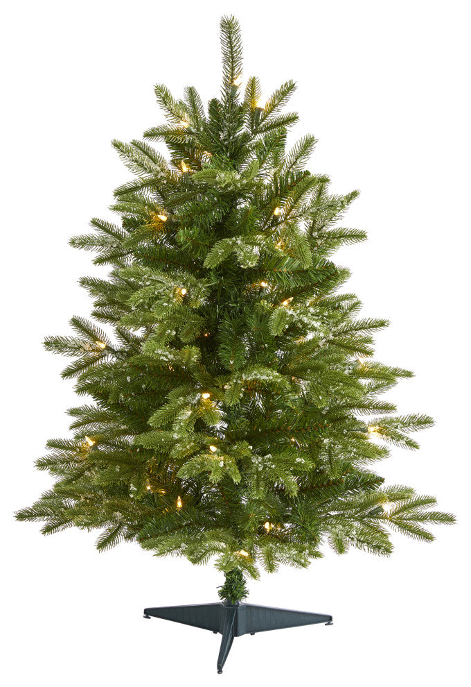 3' Snowed Grand Teton Fir Faux Xmas Tree W/50 Clear Lights & Bendable Branches