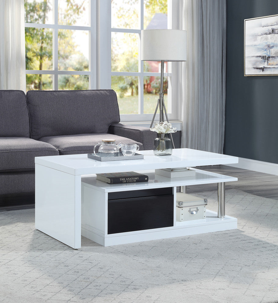 Coffee Table With Swivel Top Design, White and Black High Gloss Finish