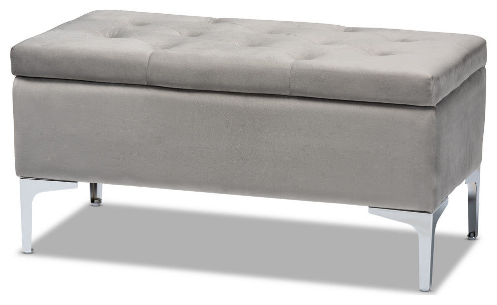 Jennafyr Contemporary Velvet Storage Ottoman, Gray