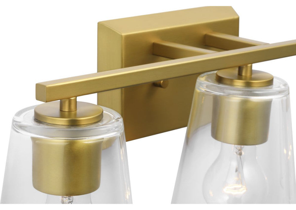 Vertex Collection Three-Light Brushed Gold Clear Glass Contemporary Bath Light