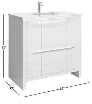 Esconde Bath Vanity, High Gloss White, 36", Single Sink, Freestanding