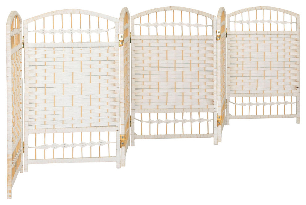 2 ft. Short Fiber Weave Room Divider White 6 Panels