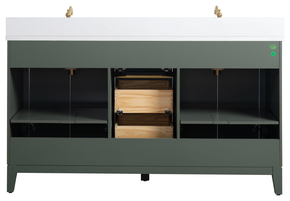 Vanity Art Bathroom Vanity With Sink, Vintage Green, 60" Double
