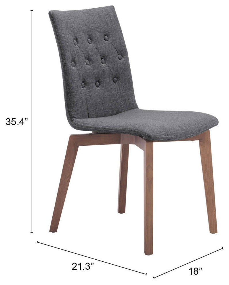 Dining Chair, Set of 2, Fabric, Wood, Gray, Brown, Bar Kitchen Cafe Bistro