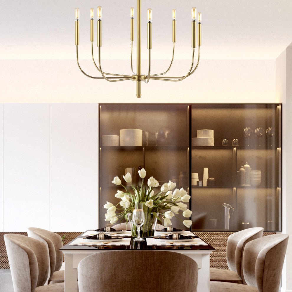 Amoros 27.25" 8-Light Modern Mid-Century Iron LED Chandelier, Gold Painting