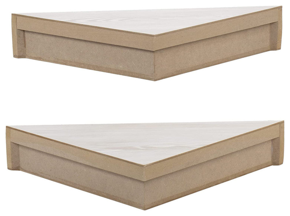 Set of Two Chunky Floating Triangle Corner Shelves, 11.8" x 11.8"? x 2.8"