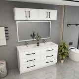 Victoria 60" Double Sink Solid Wood Vanity, Overhead Cabinet, Glossy White