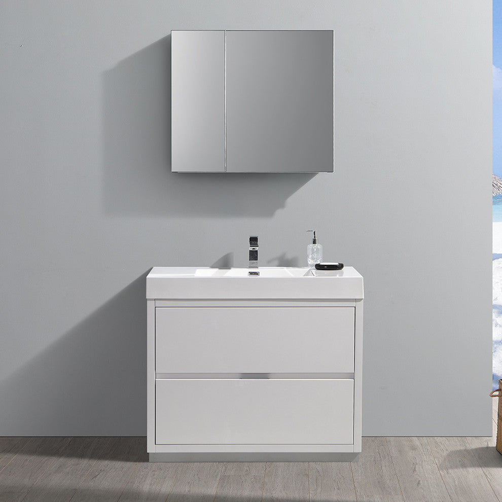 Valencia 40" Glossy White Modern Bathroom Vanity, Medicine Cabinet