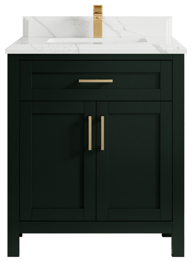 Cambridge 30 Single Sink Bath Vanity in Dark Forest Green 1.5" Calacatta Laza
