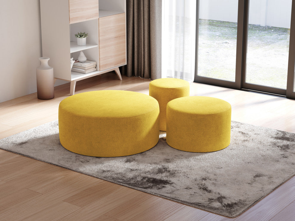 MADDOX 37" Round Ottoman Pouf Footstool, Mustard