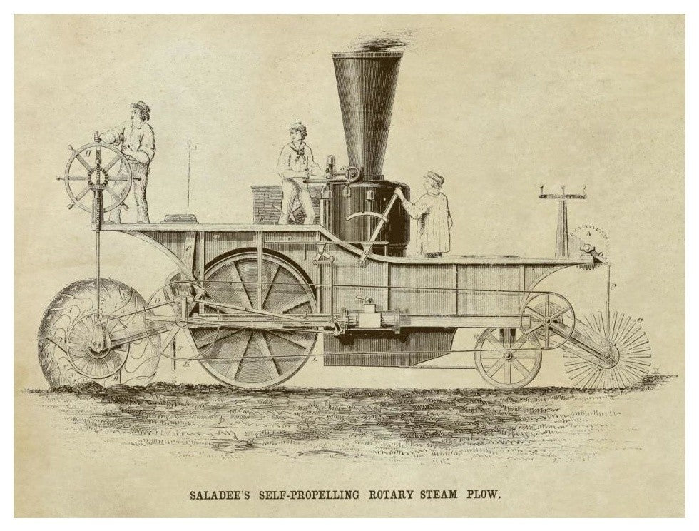 "Saladee's Self-Propelling Rotary Steam Plow" Paper Print by Inventions, 18"x14"