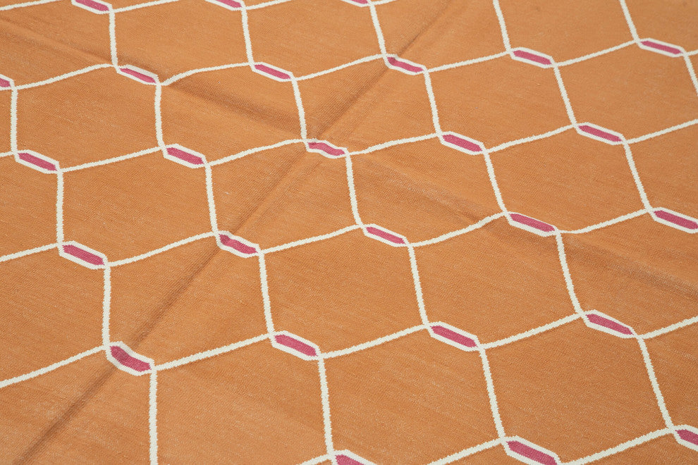 Rug N Carpet - Handmade Wool 6' 1'' x 9' 1'' Modern Design Dhurrie Kilim Rug
