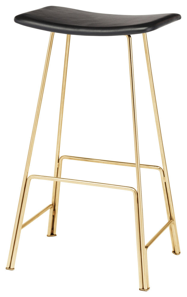 Gold Bar Stool, Leather Bar Stool, Glam Luxe Chic Modern Kitchen Barstool, Black