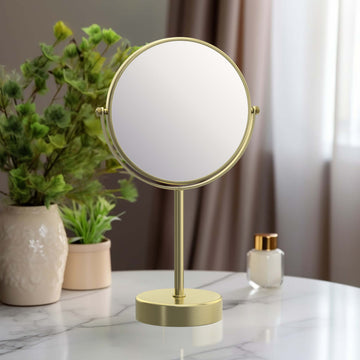 Circular Free Standing Magnifying Make Up Mirror, Brushed Gold