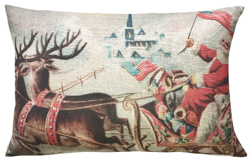 Santa's Reindeers Linen Pillow